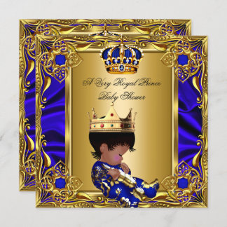 Prince Baby Shower Regal Gold Royal Blue Boy Invitation