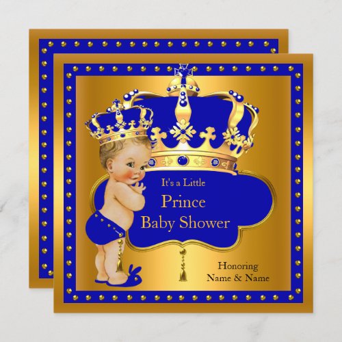Prince Baby Shower Royal Blue Boy Crown Blonde Invitation