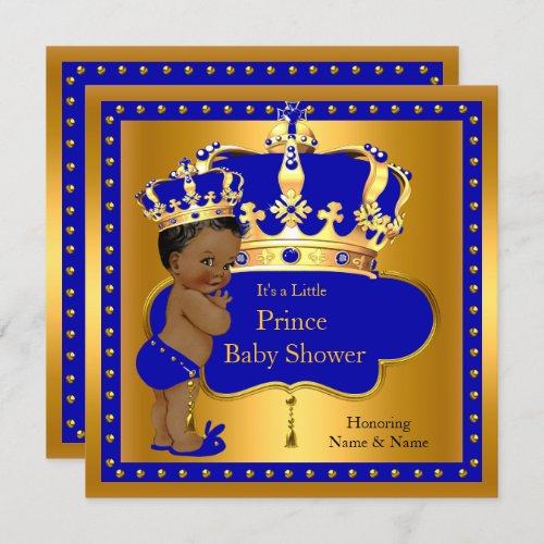 Prince Baby Shower Royal Blue Boy Crown Ethnic Invitation