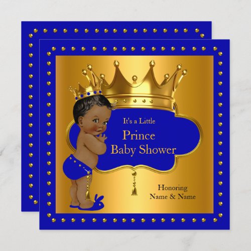 Prince Baby Shower Royal Blue Boy Crown Ethnic Invitation