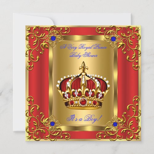 Prince Baby Shower Royal Blue Boy Regal Red Gold Invitation