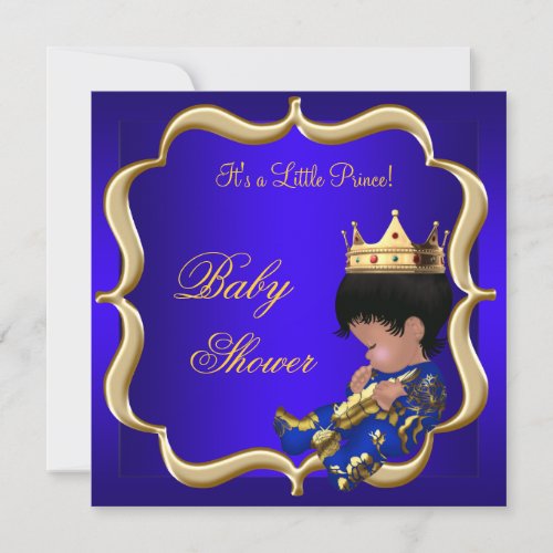 Prince Baby Shower Royal Blue Gold Boy crown 2 Invitation