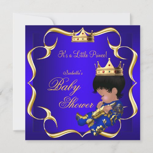 Prince Baby Shower Royal Blue Gold Boy Crown 3 Invitation