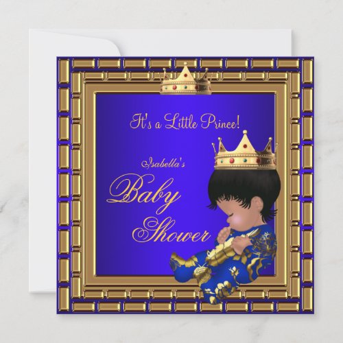 Prince Baby Shower Royal Blue Gold Boy Crown 4 Invitation