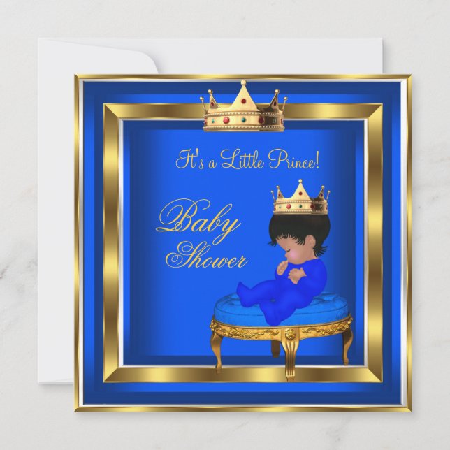 Prince Baby Shower Royal Blue Gold Boy Crown AA Invitation (Front)