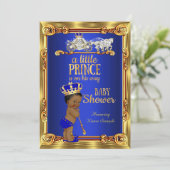 Prince Baby Shower Royal Blue Gold Carriage Ethnic Invitation (Standing Front)