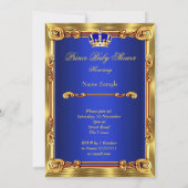 Prince Baby Shower Royal Blue Gold Carriage Ethnic Invitation (Back)