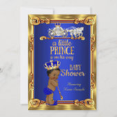 Prince Baby Shower Royal Blue Gold Carriage Ethnic Invitation (Front)