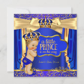 Prince Baby Shower Royal Blue Gold Drapes Blonde Invitation (Front)