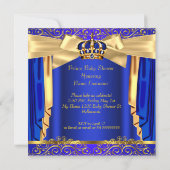 Prince Baby Shower Royal Blue Gold Drapes Blonde Invitation (Back)