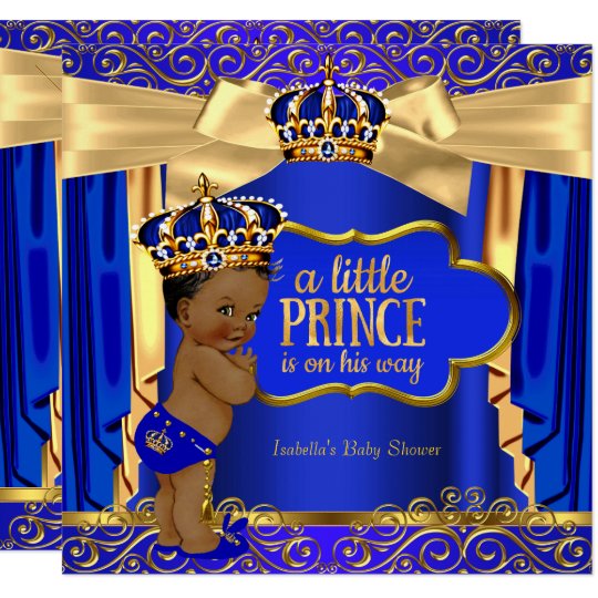 Prince Baby Shower Royal Blue Gold Drapes Ethnic Invitation