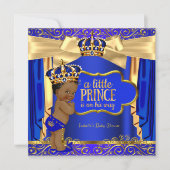 Prince Baby Shower Royal Blue Gold Drapes Ethnic Invitation (Front)