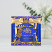 Prince Baby Shower Royal Blue Gold Drapes Ethnic Invitation (Standing Front)