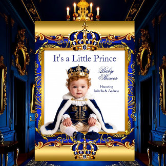 Prince Baby Shower Royal Blue Ornate Gold light Invitation