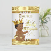 Prince Baby Shower White Gold Foil Ethnic Invitation (Standing Front)