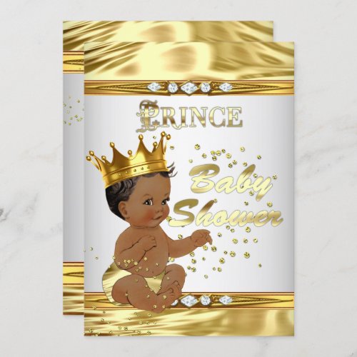 Prince Baby Shower White Gold Foil Ethnic Invitation