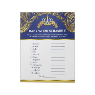 Prince Baby Shower Word Scramble Games Notepad