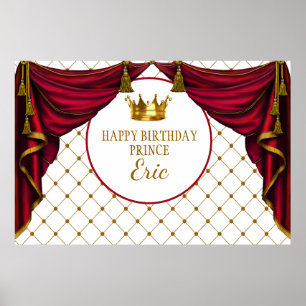 Prince Backdrop, Prince Party Red and Gold Poster