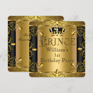Prince Birthday Boy Man black Gold Crown Invitation