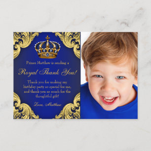 Prince Birthday Party Thank You Cards