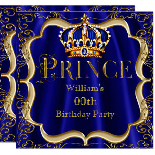 Royal Blue And Gold Birthday Invitations Zazzle Prince Birthday Royal Blue Gold Crown Mens 2 Invitation