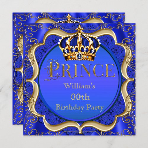 Prince Birthday Royal Blue Gold Crown Mens Invitation
