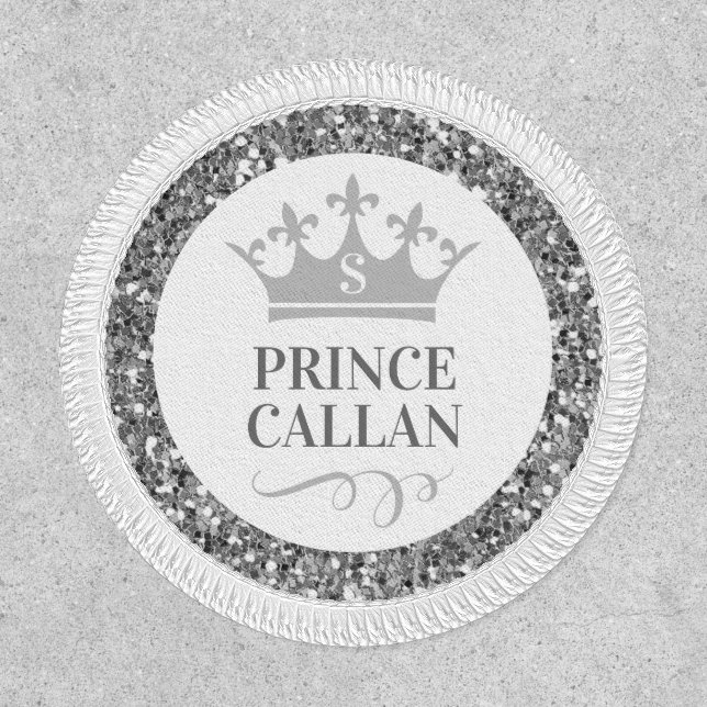 Prince Birthday Silver Custom Name Party Favor Patch (Front)
