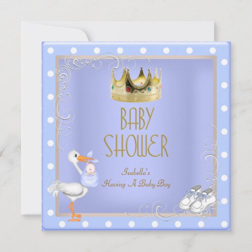 Prince blue Baby Shower Boy Baby Crown Spot Invitations