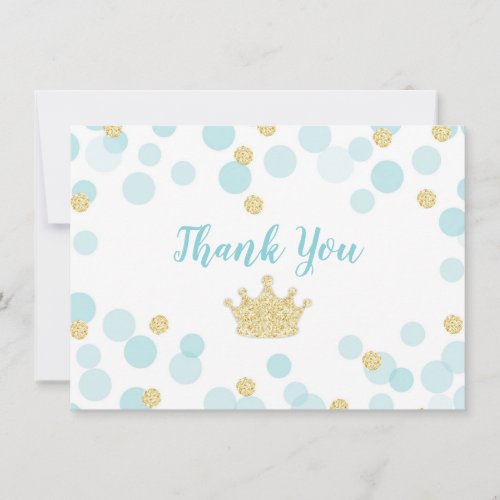 Prince Blue Gold Confetti Baby Shower Thank You