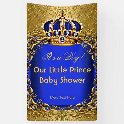 Prince Blue Gold Damask Baby Shower Boy 2 Banner