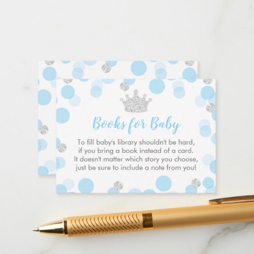 Prince Blue Silver Baby Shower Bring Book Request Enclosure Card