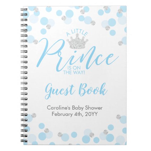 Prince Blue Silver Baby Shower Guest Book