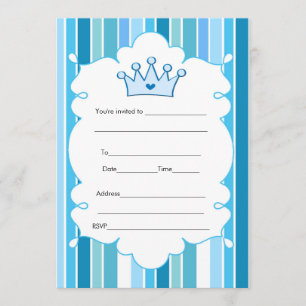 Prince Blue Stripes Invitation Fill In