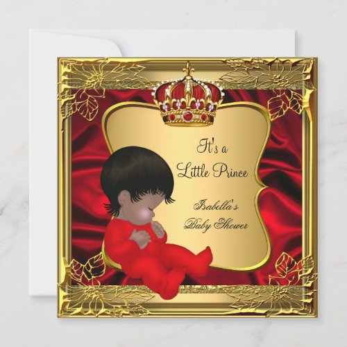 Prince Boy Baby Shower African American Red Gold Invitation