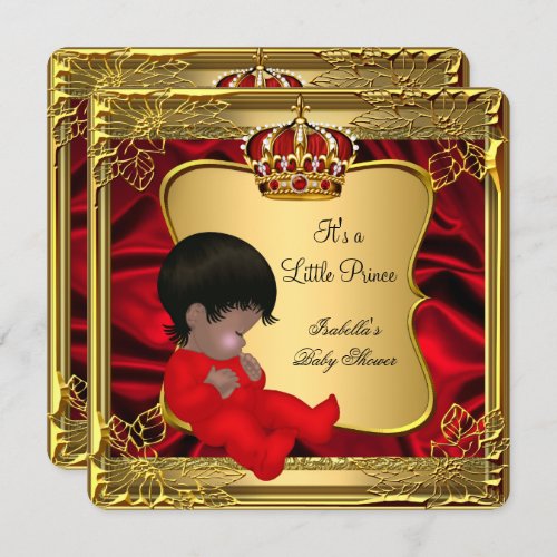 Prince Boy Baby Shower African American Red Gold Invitation