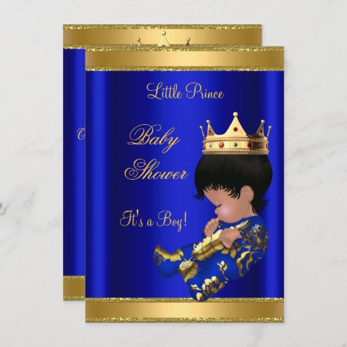 Prince Boy Baby Shower Blue 2 African American Invitation