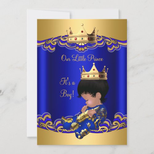 Prince Boy Baby Shower Blue African American 3a Invitation