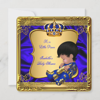 Prince Boy Baby Shower Blue African American Gold Invitation