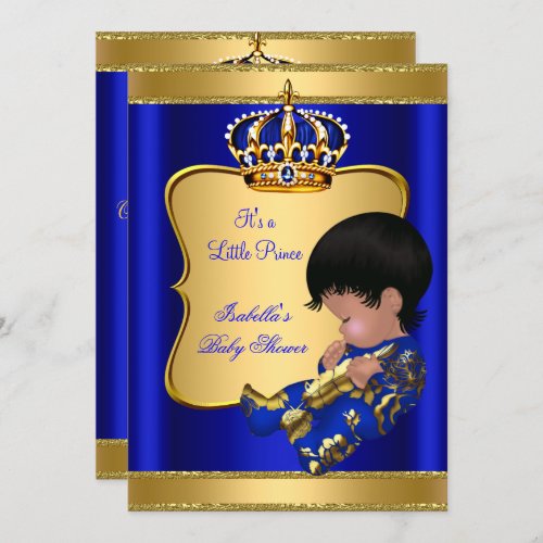 Prince Boy Baby Shower Blue African American Invitation