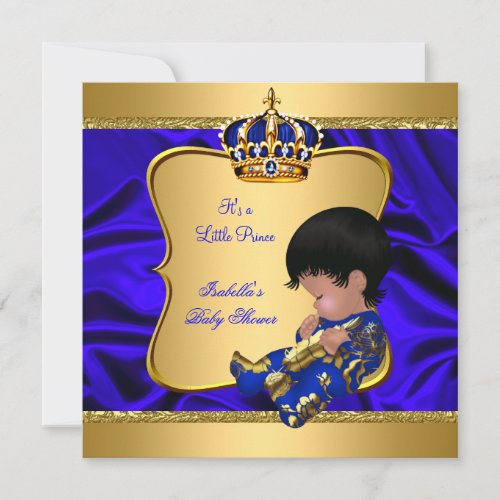 Prince Boy Baby Shower Blue African American Silk Invitation