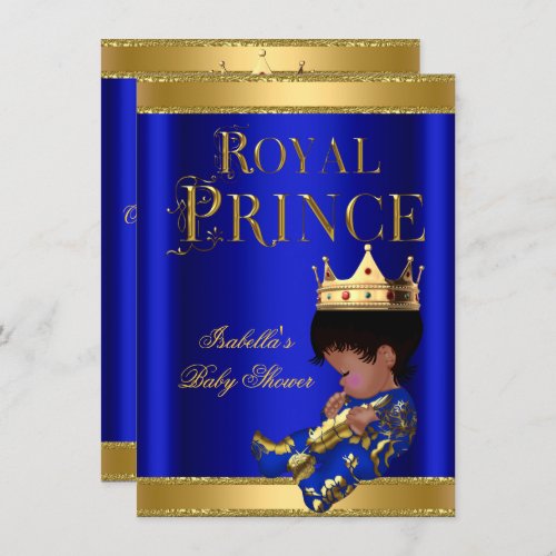 Prince Boy Baby Shower Blue Ethnic GOLD Invitation