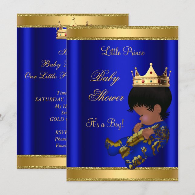 Prince Boy Baby Shower Blue Ethnic Invitation (Front/Back)