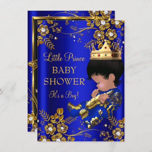 Prince Boy Baby Shower Blue Gold Invitation