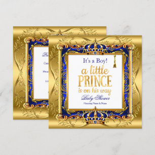 Prince Boy Baby Shower Blue Ornate Gold Invitation