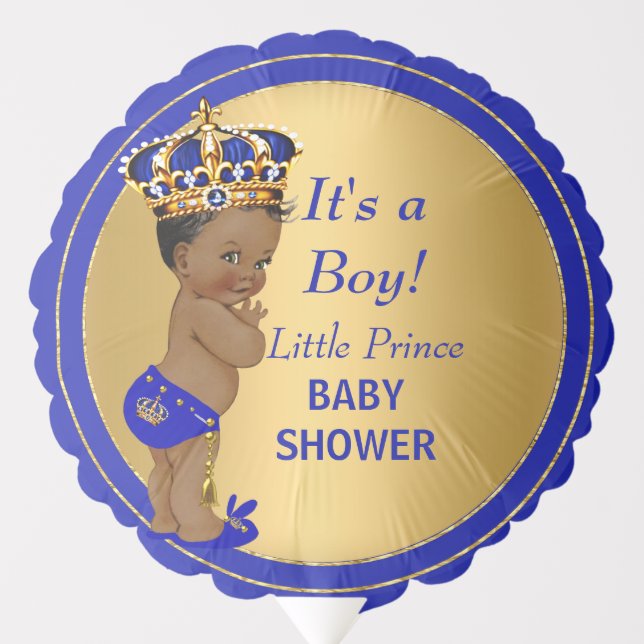 Prince Boy Baby Shower Gold Blue African American Balloon (Front)