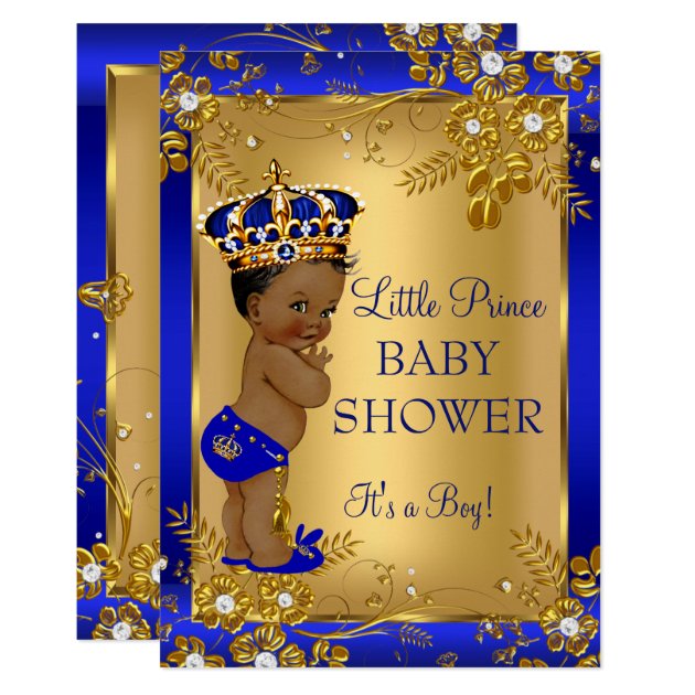 Prince Boy Baby Shower Gold Blue African American Invitation