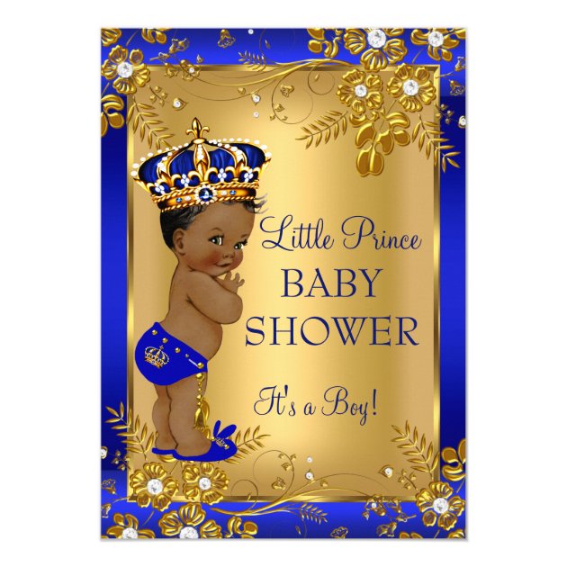 Prince Boy Baby Shower Gold Blue African American Invitation