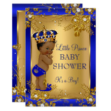 Prince Boy Baby Shower Gold Blue African American Invitation