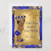 Prince Boy Baby Shower Gold Blue African American Invitation (Front)