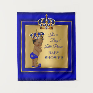 Prince Boy Baby Shower Gold Blue African American Tapestry